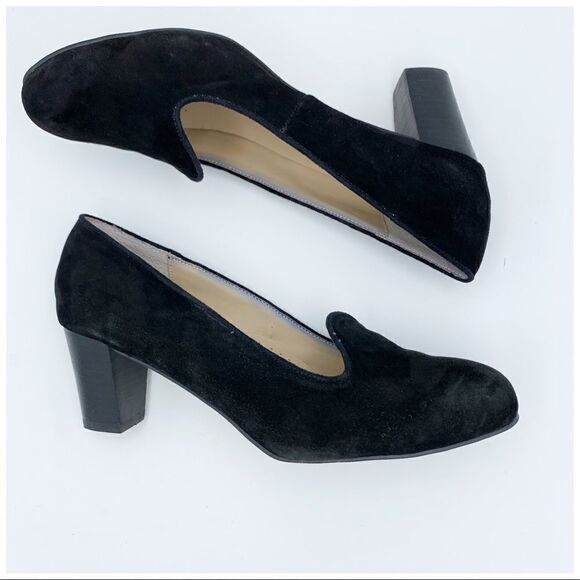 FITZWELL Black Suede Mixer Comfort Pump Heels w/Stacked Heel 9.5 - Picture 4 of 12